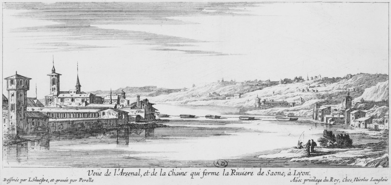 Blick auf das Arsenal und den Fluss Saône, Lyon von Israël Silvestre the Younger