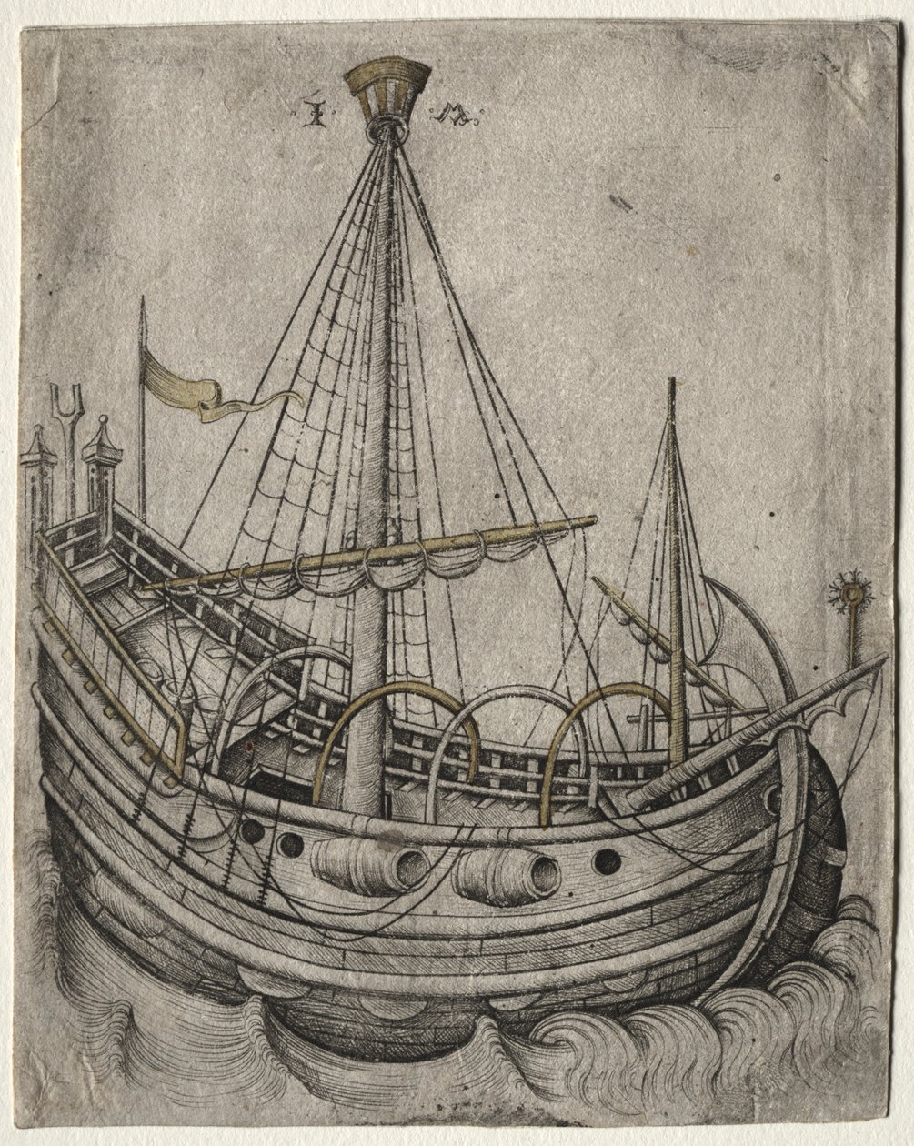 Ein Schiff bewegt sich nach rechts von Israhel van Meckenem