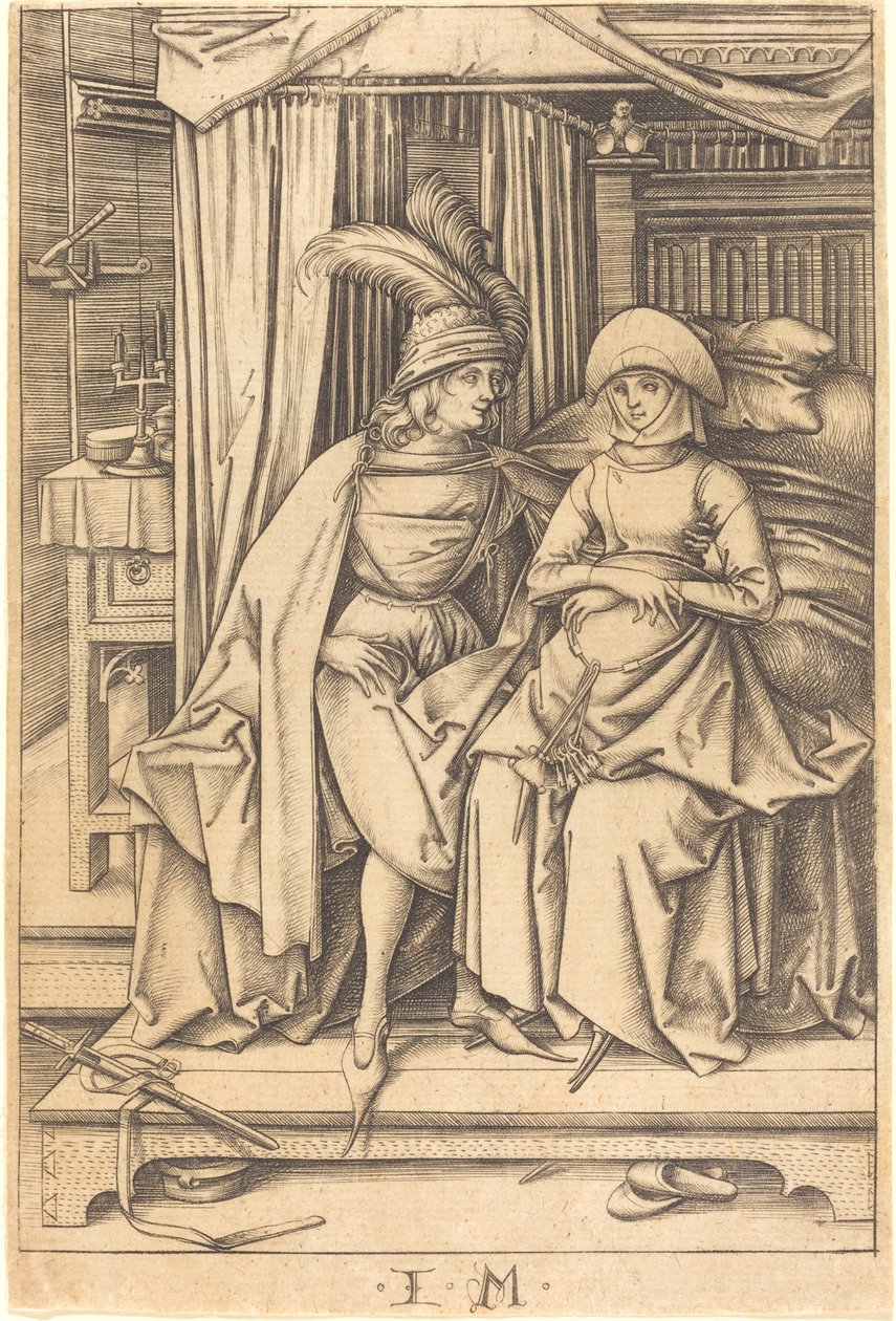 Sitzendes Paar auf einem Bett, ca. 1495-1503 von Israhel van Meckenem