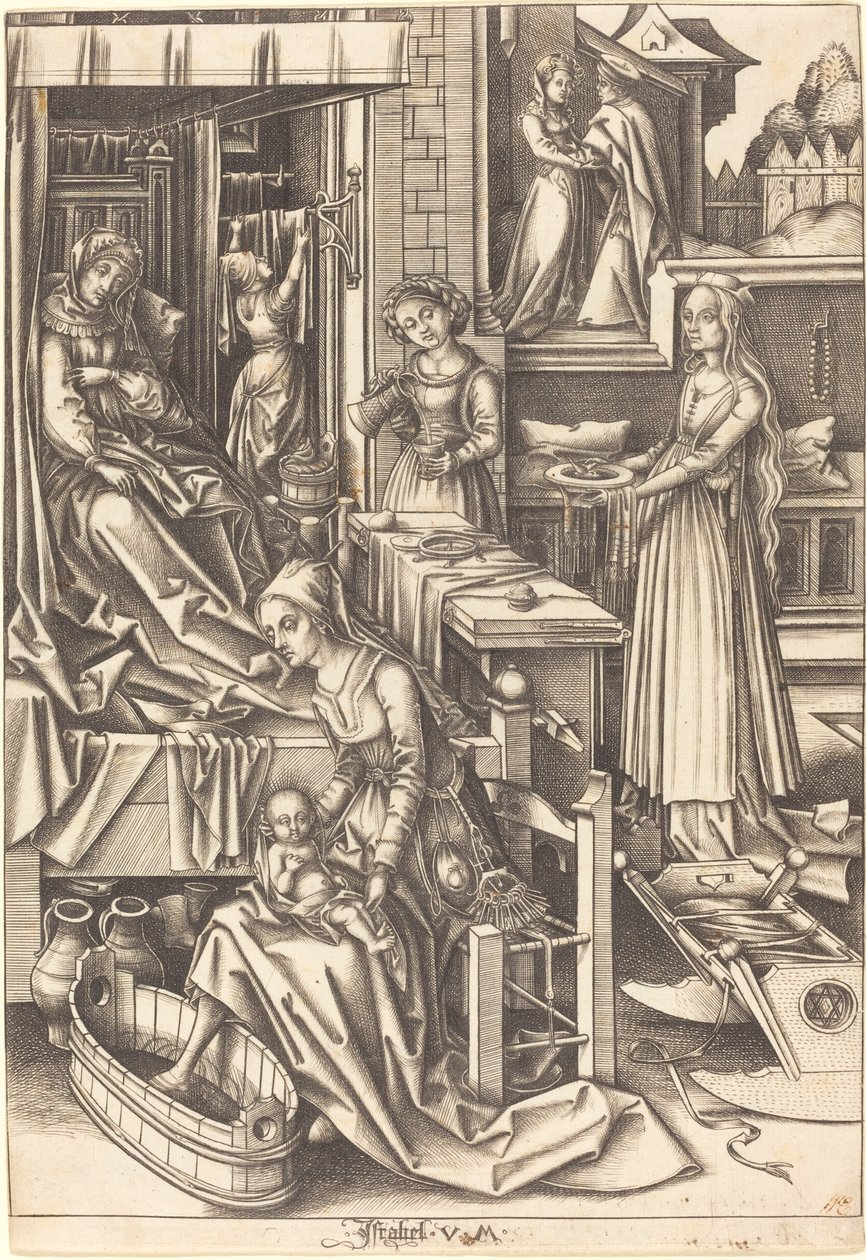 Die Geburt der Jungfrau, ca. 1490-1500 von Israhel van Meckenem