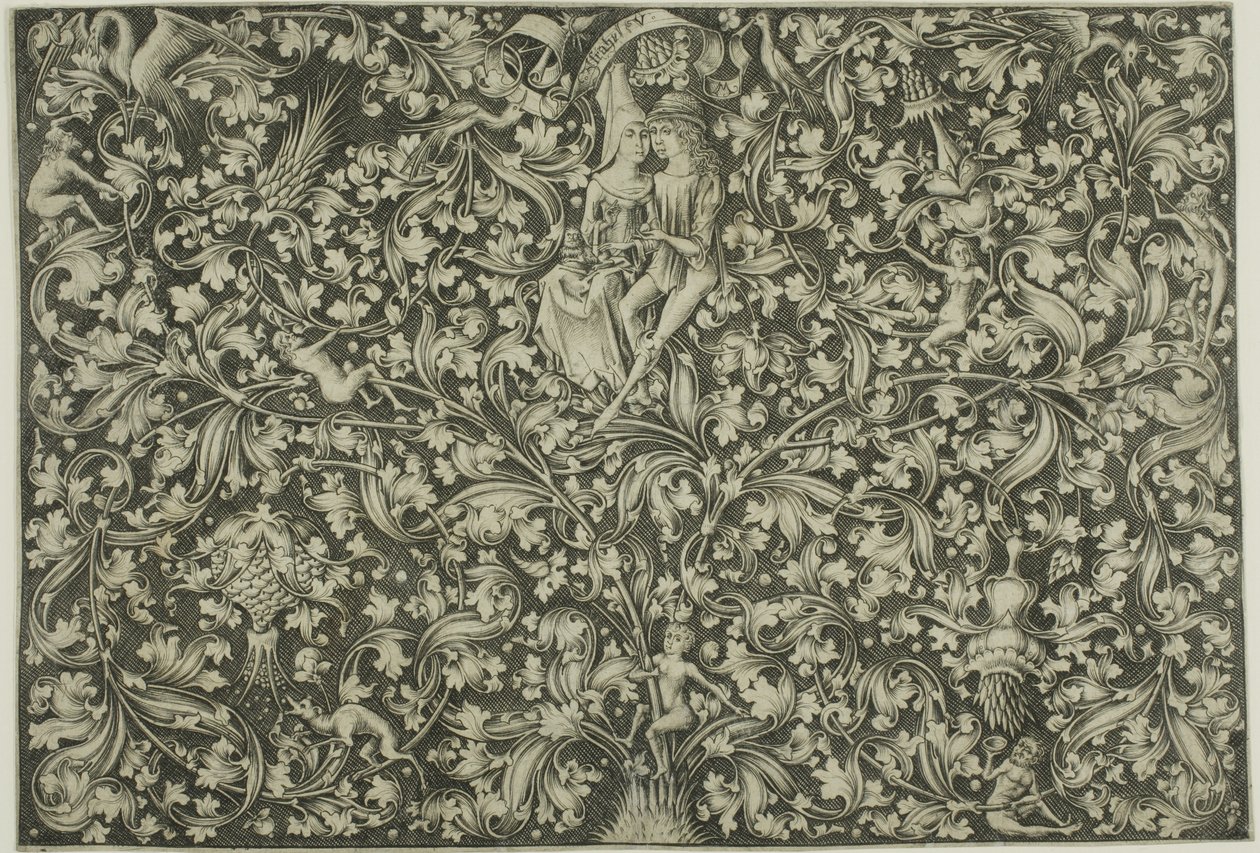 Ornamentales Panel mit zwei Liebenden von Israhel van Meckenem the younger