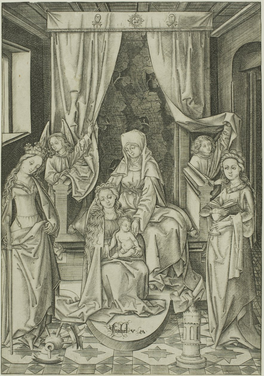 Die Madonna mit St. Anna, St. Katharina und St. Barbara von Israhel van Meckenem the younger