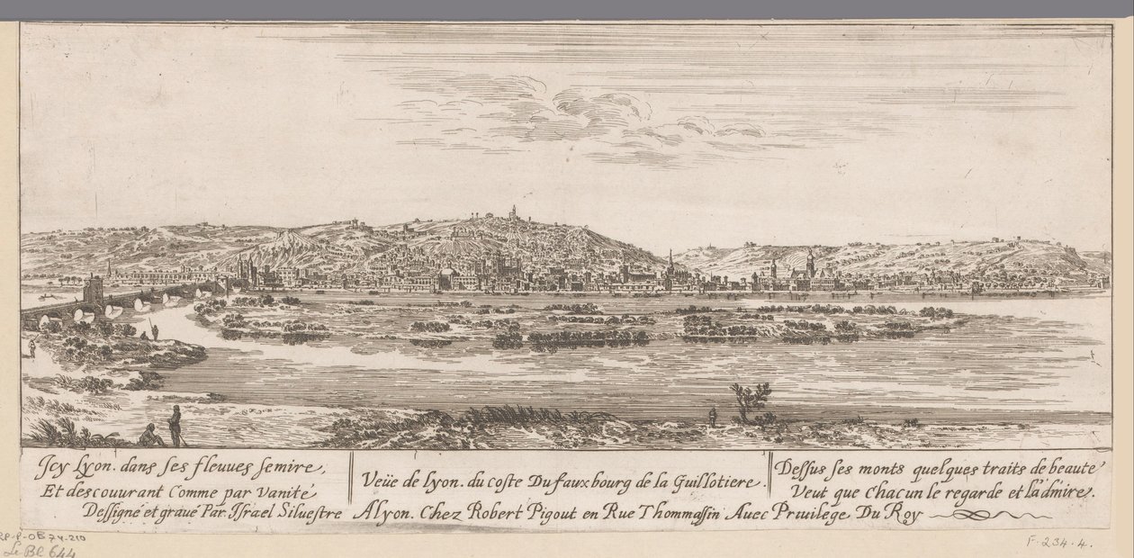 Ansicht von Lyon mit dem Vorort Guillotière von Israël Silvestre