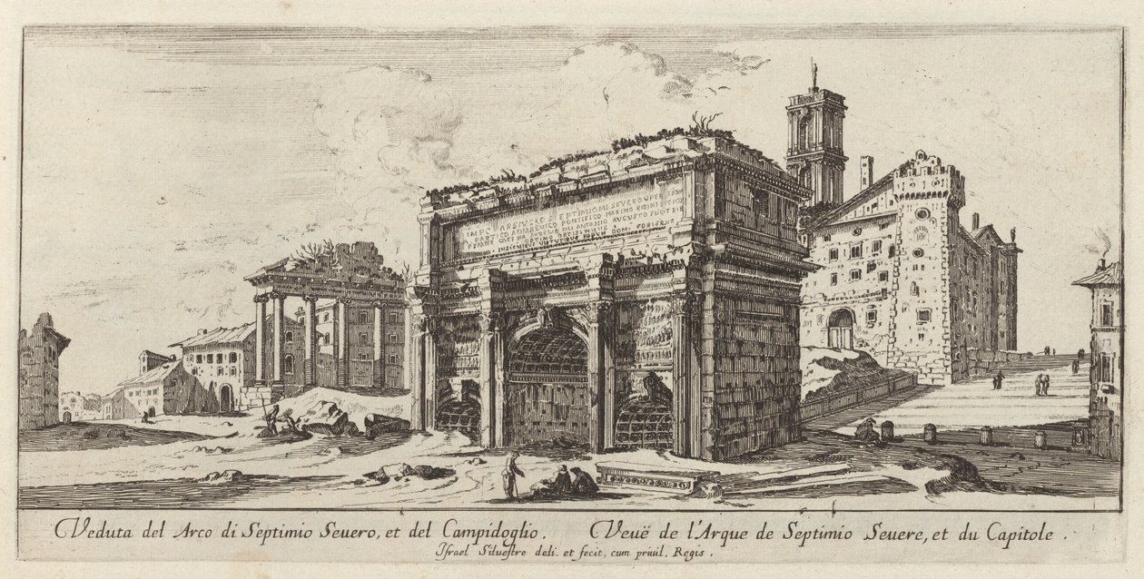 Ansicht des Bogens von Septimius Severus und des Kapitols von Israël Silvestre