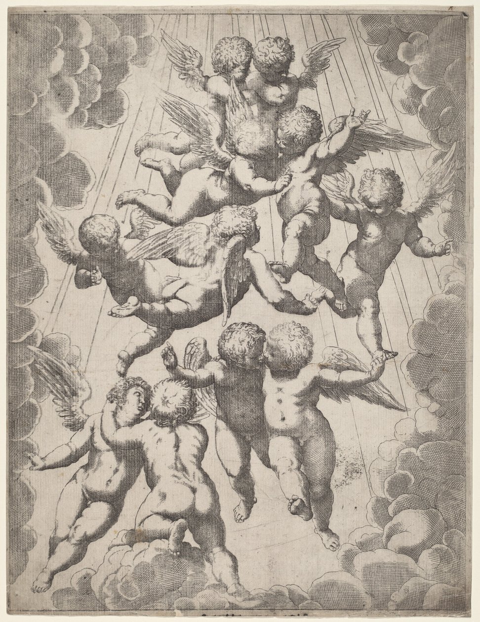 Eine Gruppe von Engeln in Herrlichkeit von Italian 17th Century, after Guido Reni, after Luca Cambiaso