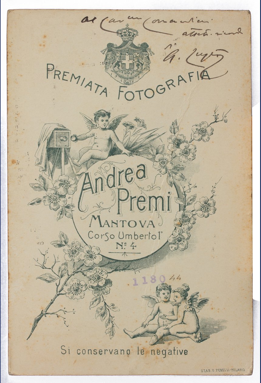 Rückseite der Postkarte mit dem Maler Albano Lugli von Italian Photographer
