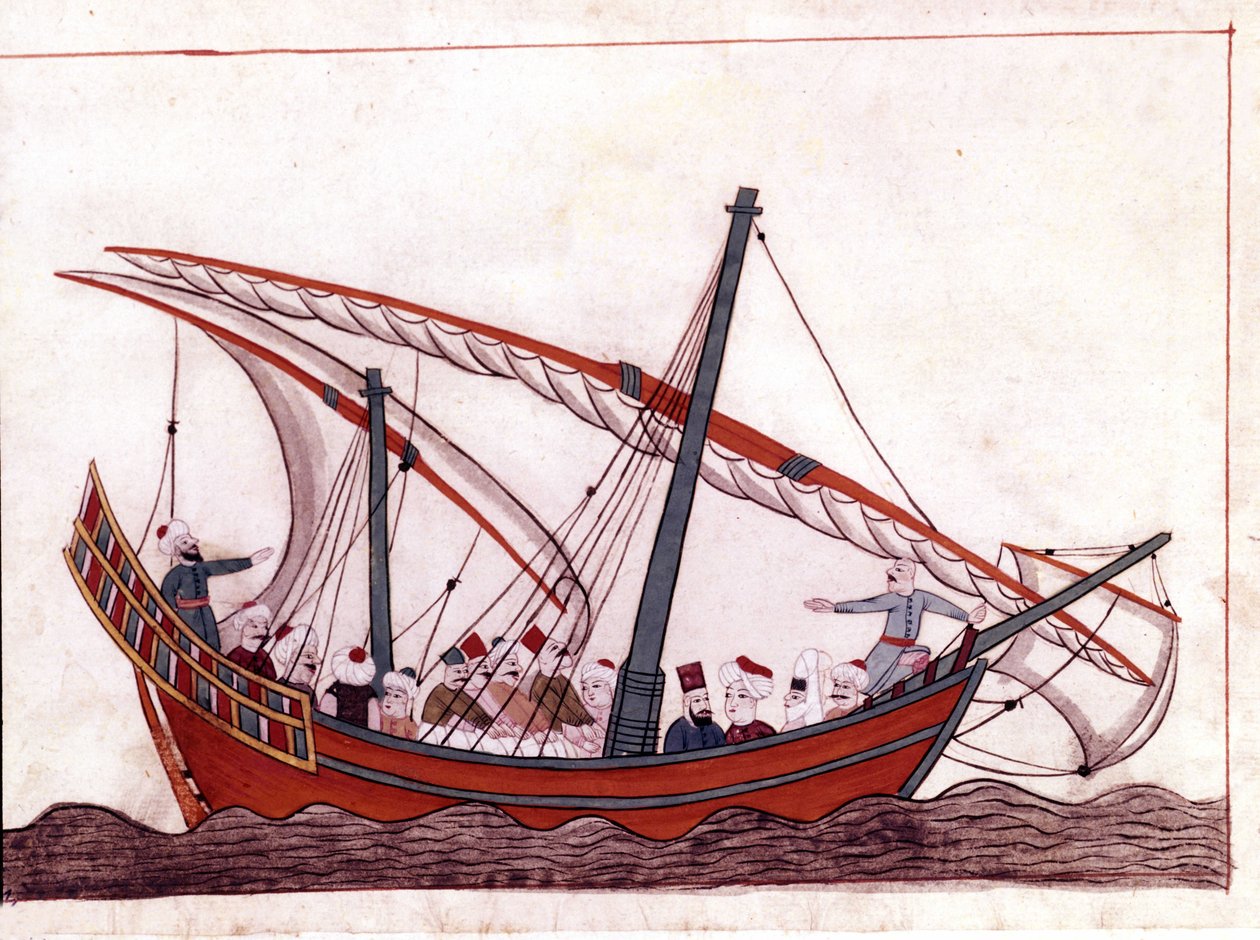 Ein türkisches Boot. Miniatur aus „Türkische Denkmäler“ (Codex Cicogna 1971 „Memorie Turchesche“) Aquarell aus der venezianischen Schule des 17. Jahrhunderts. von Italian School