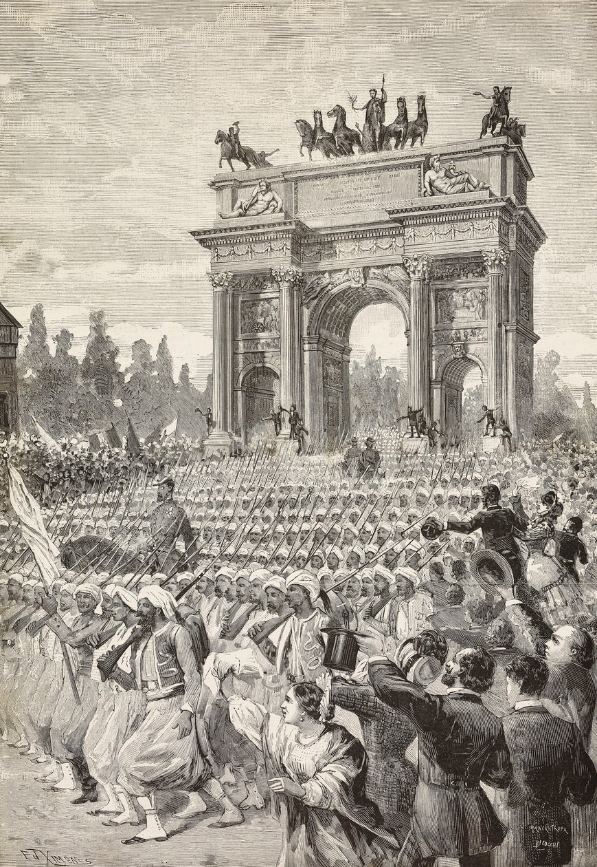 Alliierte Truppen betreten Mailand durch den Friedensbogen, 7. Juni von Italian School