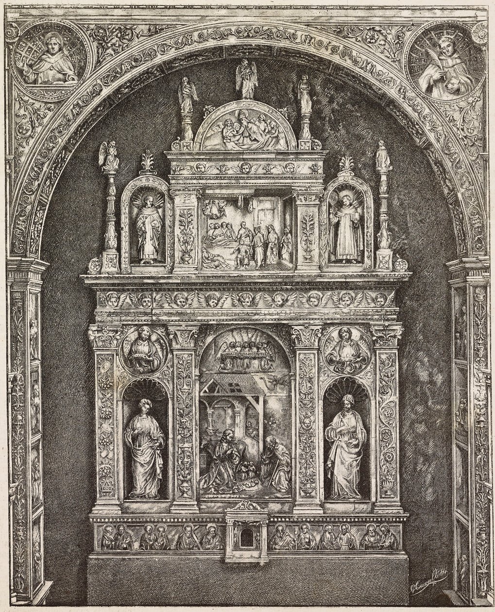 Altar in der Kirche St. Cita, von Antonello Gagini, Palermo, Italien, Gravur nach einer Zeichnung von G. Cavallotti, aus L