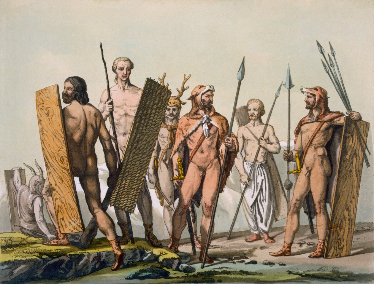 Alte keltische Krieger in Kampfmontur mit einem Schamanen, ca. 1800-18 von Italian School