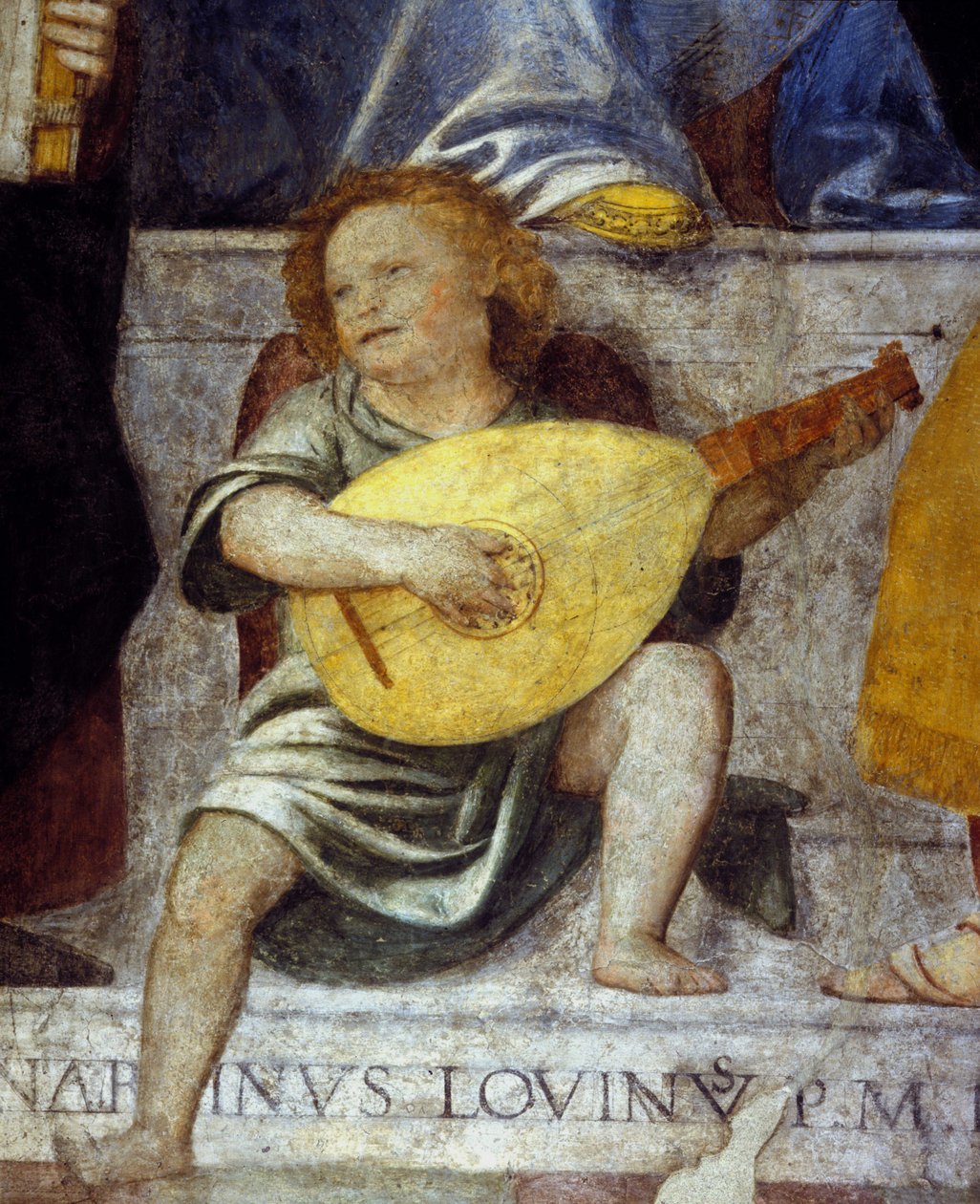 Engelmusiker spielt Laute. (Detail) von Italian School