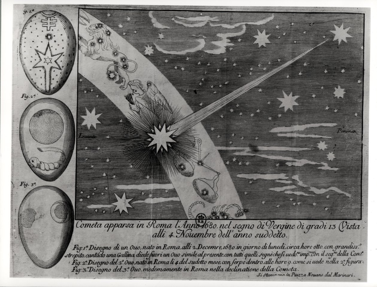 Astrologisches Diagramm des Kometen, der während der Jungfrau in Rom erschien und bis November 1680 sichtbar blieb von Italian School
