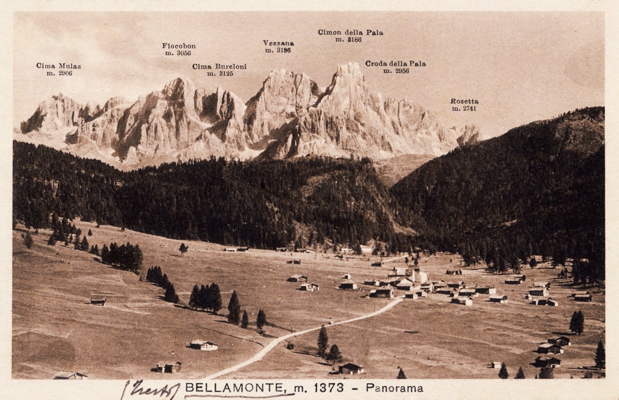 Bellamonte, Weiler von Predazzo, Postkarte, Trentino-Südtirol, Italien, 20. Jahrhundert von Italian School