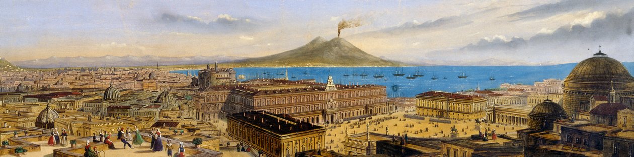 Vogelperspektive auf den Königspalast und die Piazza Plebiscito in Neapel, Italien von Italian School