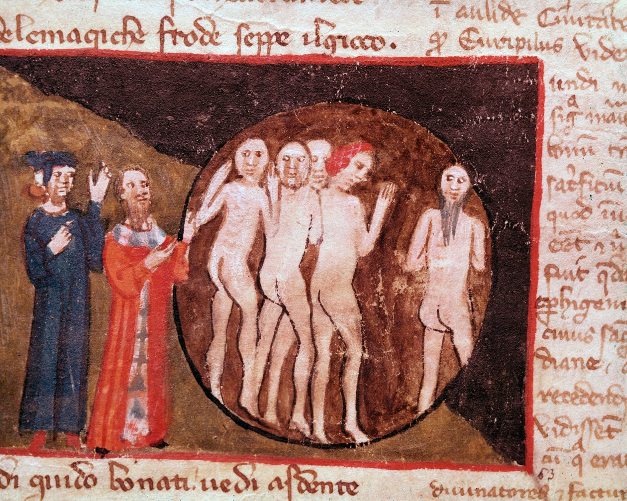 Bolgia der falschen Propheten (Gesang 20 aus der Hölle, in der Göttlichen Komödie) - Miniatur von Italian School