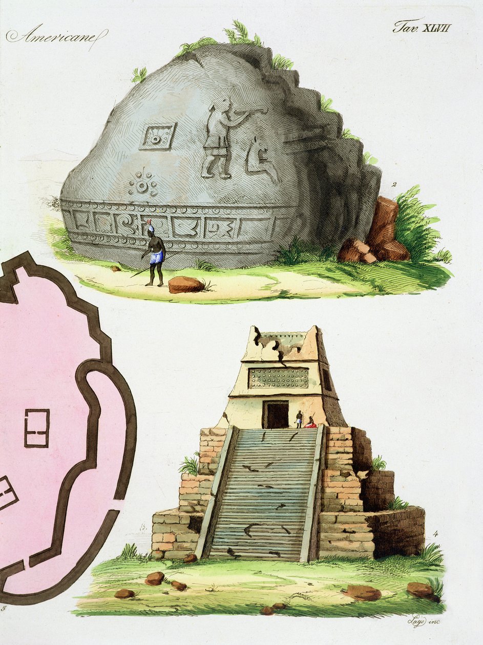 Zentralamerikanische Altertümer, Detail von zwei Pyramiden, Tafel 47 aus 