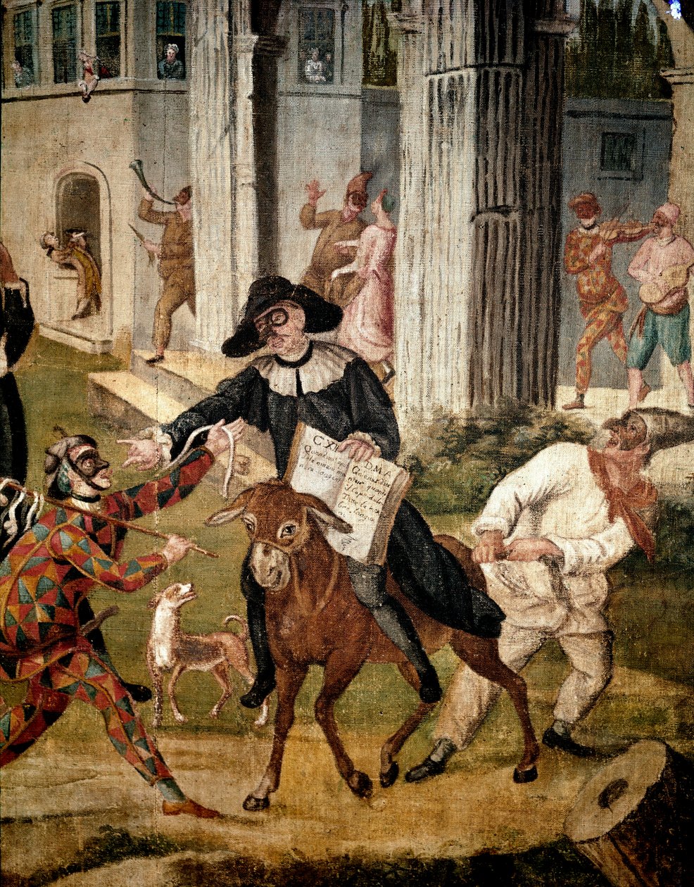 Commedia dell'arte: Darstellung der Figuren Arlecchino, Ballanzone ...