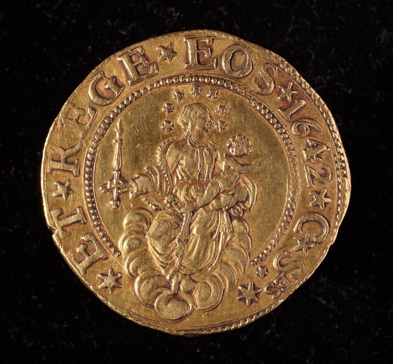 Währung der Republik Genua: fünf Gold-Doppie-Münze. Durchmesser 41 mm. 1642. Rückseite. Genua Musei di Strada Nuova von Italian School