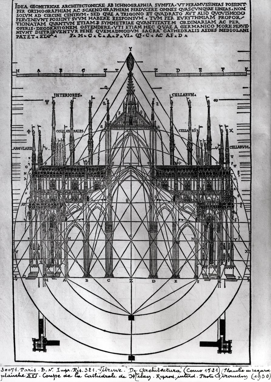 Entwurf für den Mailänder Dom, Illustration aus De Architectura von Vitruvius, Como, 1521 von Italian School