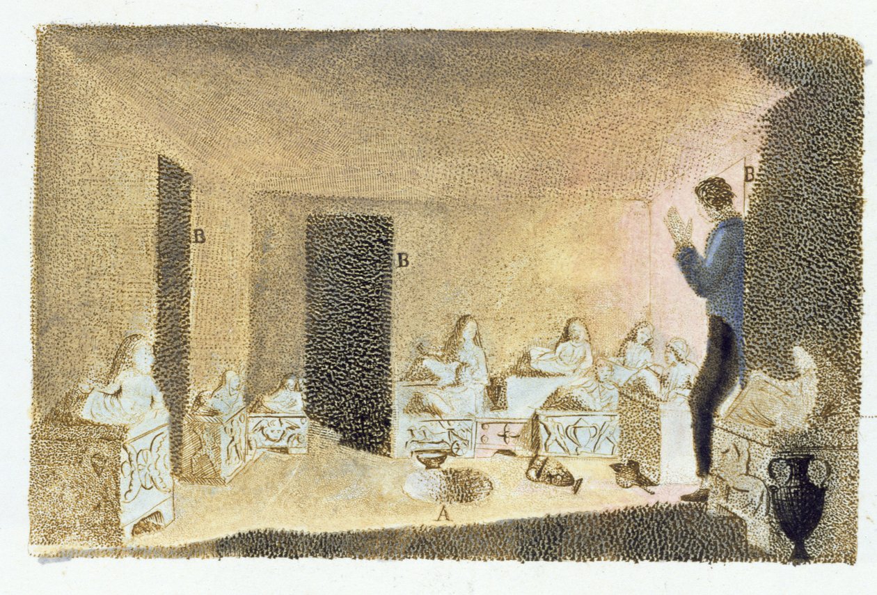Entdeckung etruskischer Gräber, Illustration aus Monumenti Etruschi von Francesco Inghirami, veröffentlicht in Fiesole, 1825 von Italian School