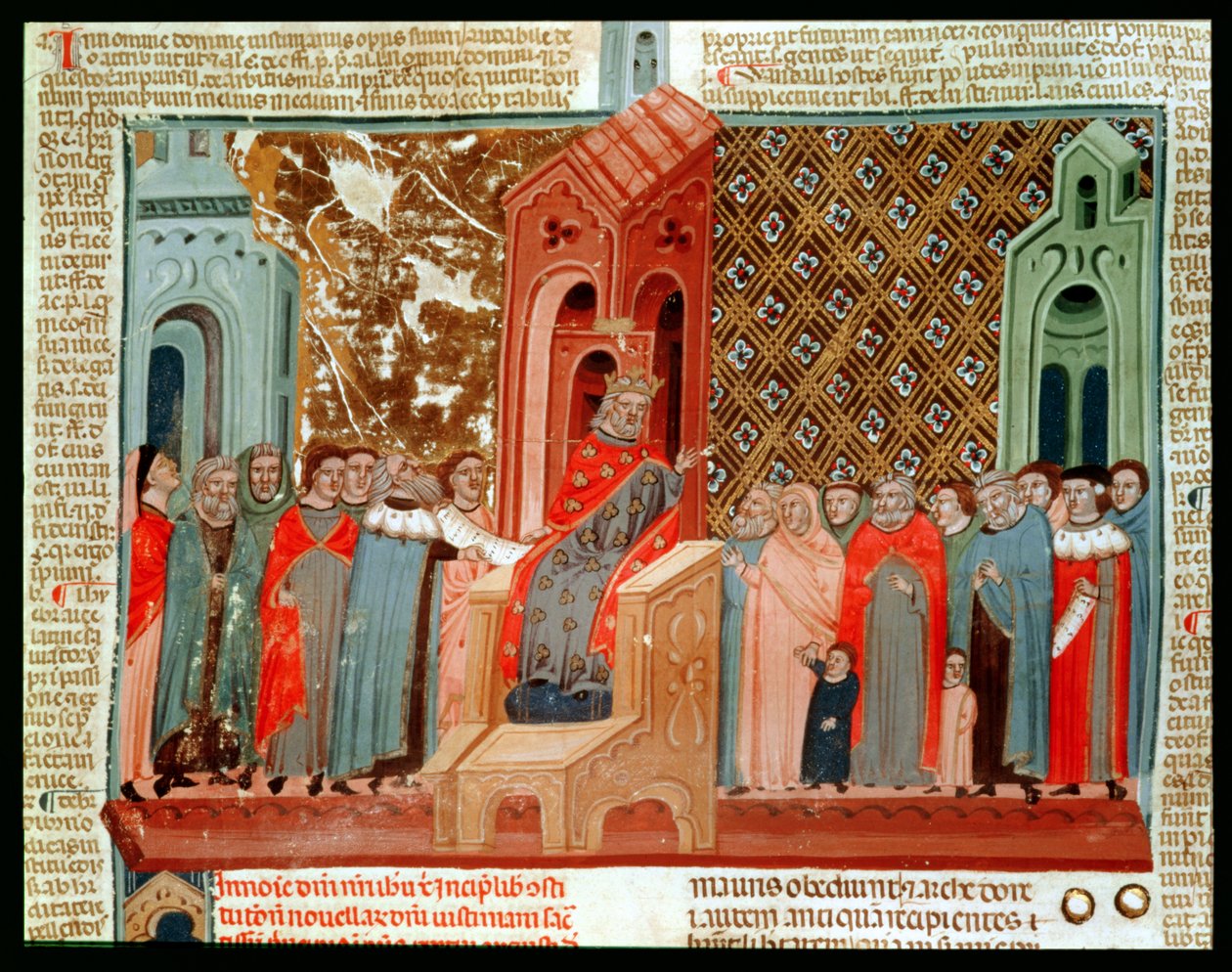 Kaiser Justinian (483-565) und sein Hof, aus Justinianus Istitutiones von Italian School