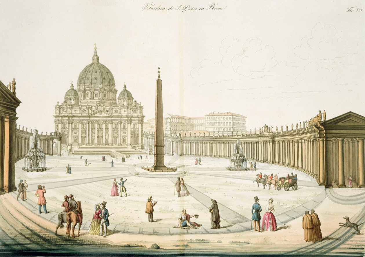 Fassade von St. Peter in Rom mit dem Platz davor, Tafel 25 aus Teil III der Geschichte der Nationen, graviert von G. Lago von Italian School