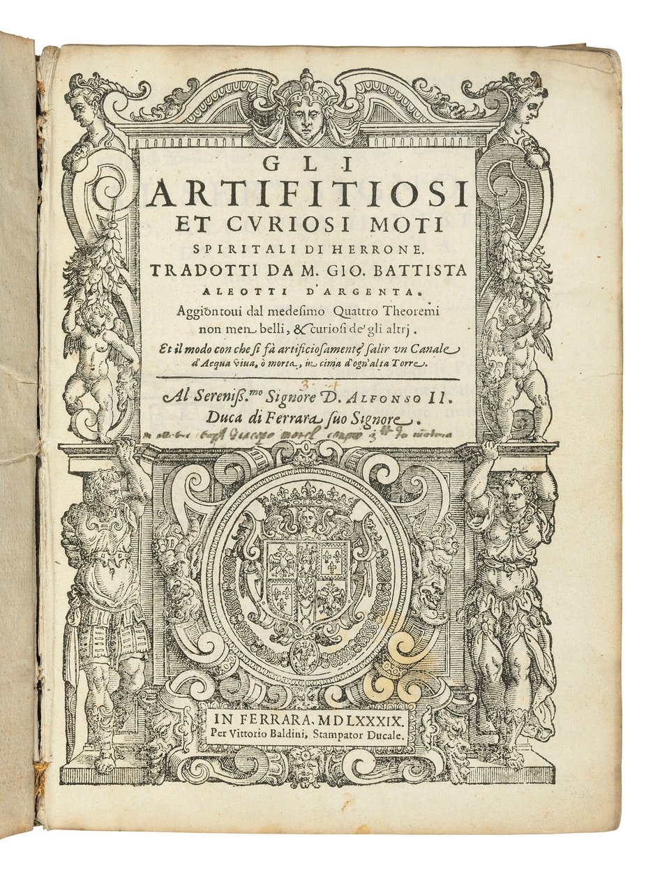 Erstausgabe von Aleottis Übersetzung von Heros Pneumatiken von Italian School