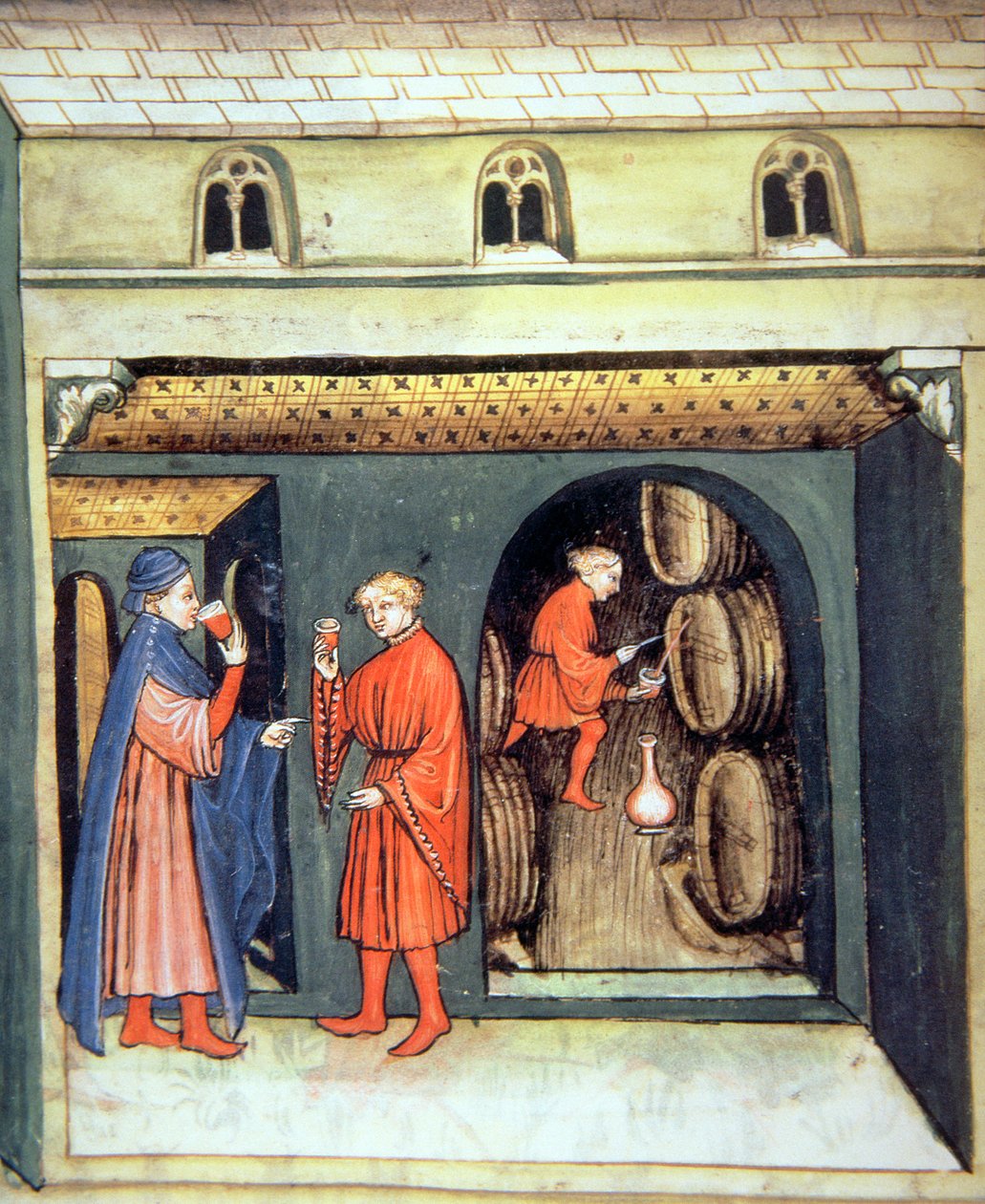 Alter Fruchtwein, Illustration aus Tacuinum Sanitatis Codex Vindobonensis von Italian School