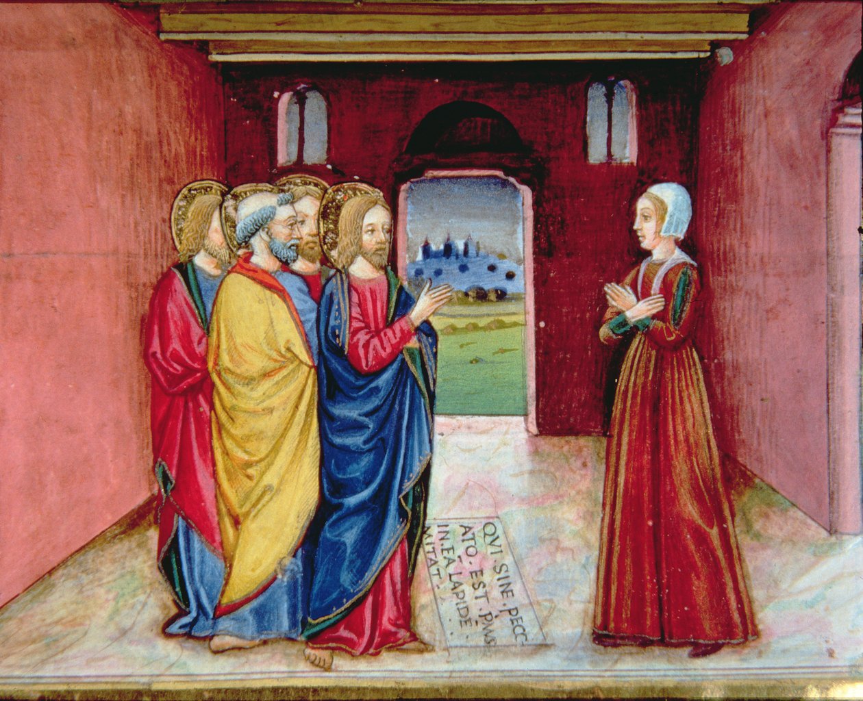Fol.89v Christus warnt die Ehebrecherin, nicht mehr zu sündigen von Italian School