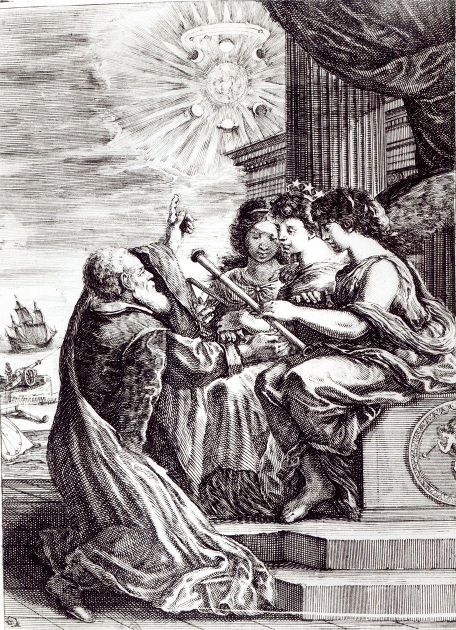 Frontispiz von Opere di Galileo Galilei, veröffentlicht in Bologna im Jahr 1656 von Italian School