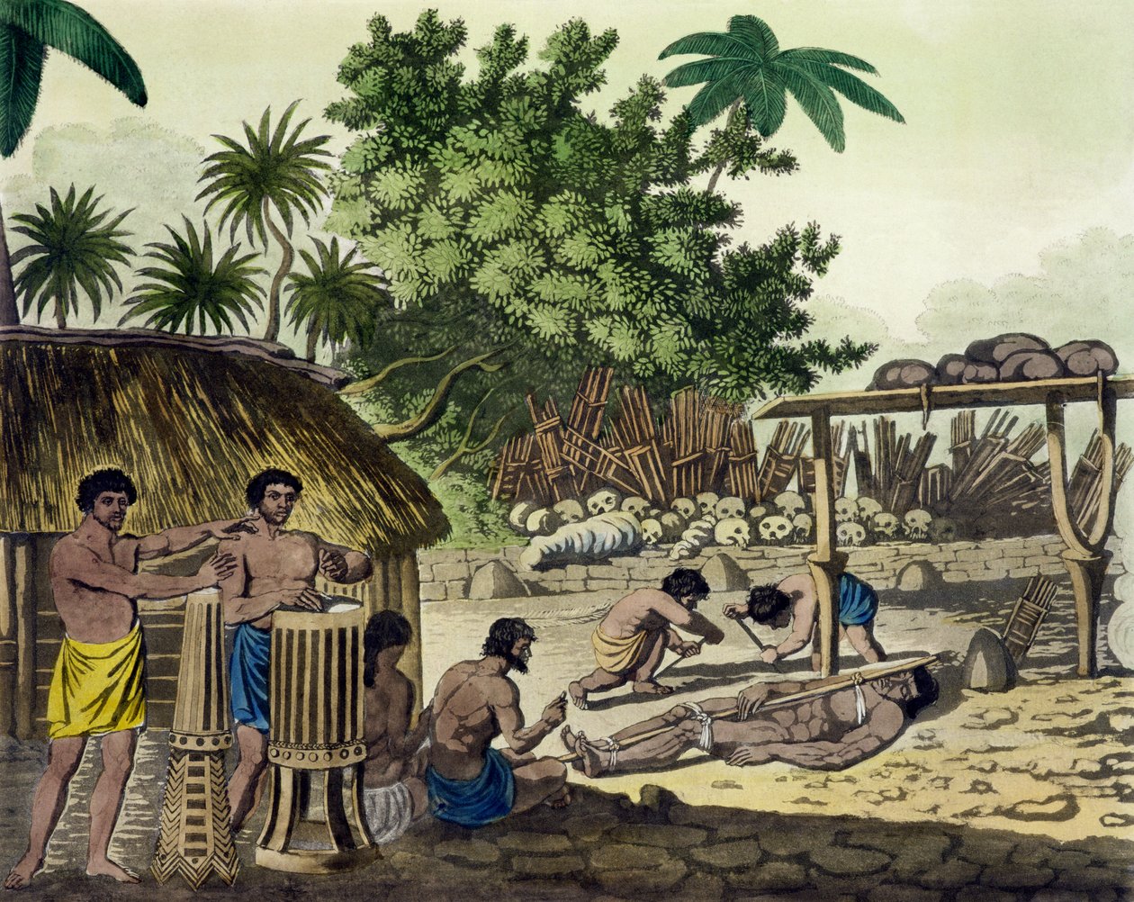 Menschenopfer in Otaheite, Tafel 84 aus Le Costume Ancien et Moderne, von Jules Ferrario, veröffentlicht ca. 1820er-30er Jahre von Italian School