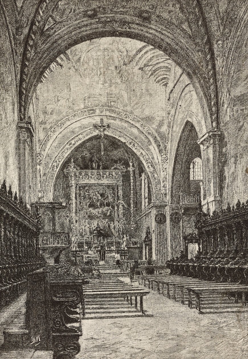 Innenraum der Kirche Chiaravalle, Italien, Stich nach einer Zeichnung von Quinto Michetti, aus L