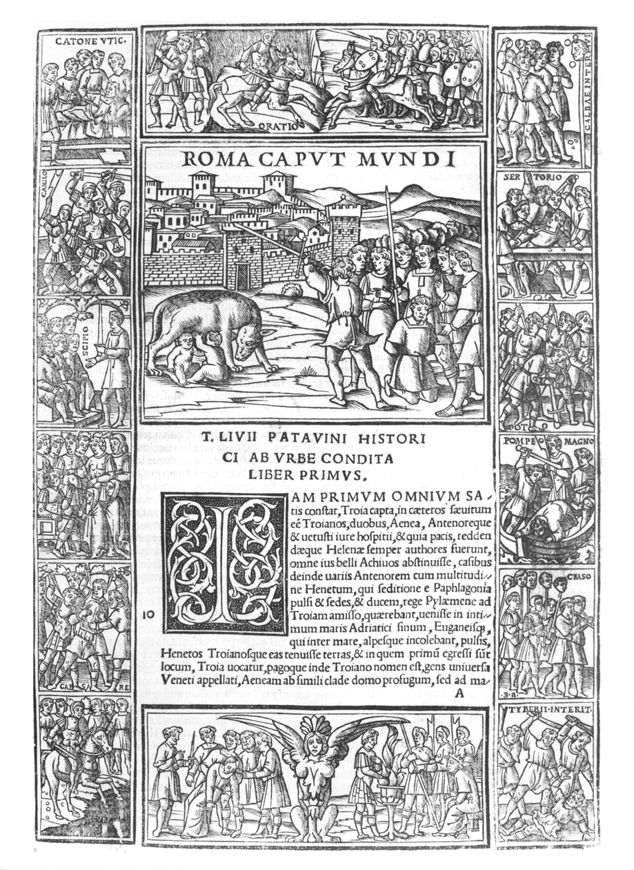 Livys Geschichte Roms, fol. 1 Roma Caput Mundi, Ausgabe veröffentlicht in Venedig, 1520 von Italian School