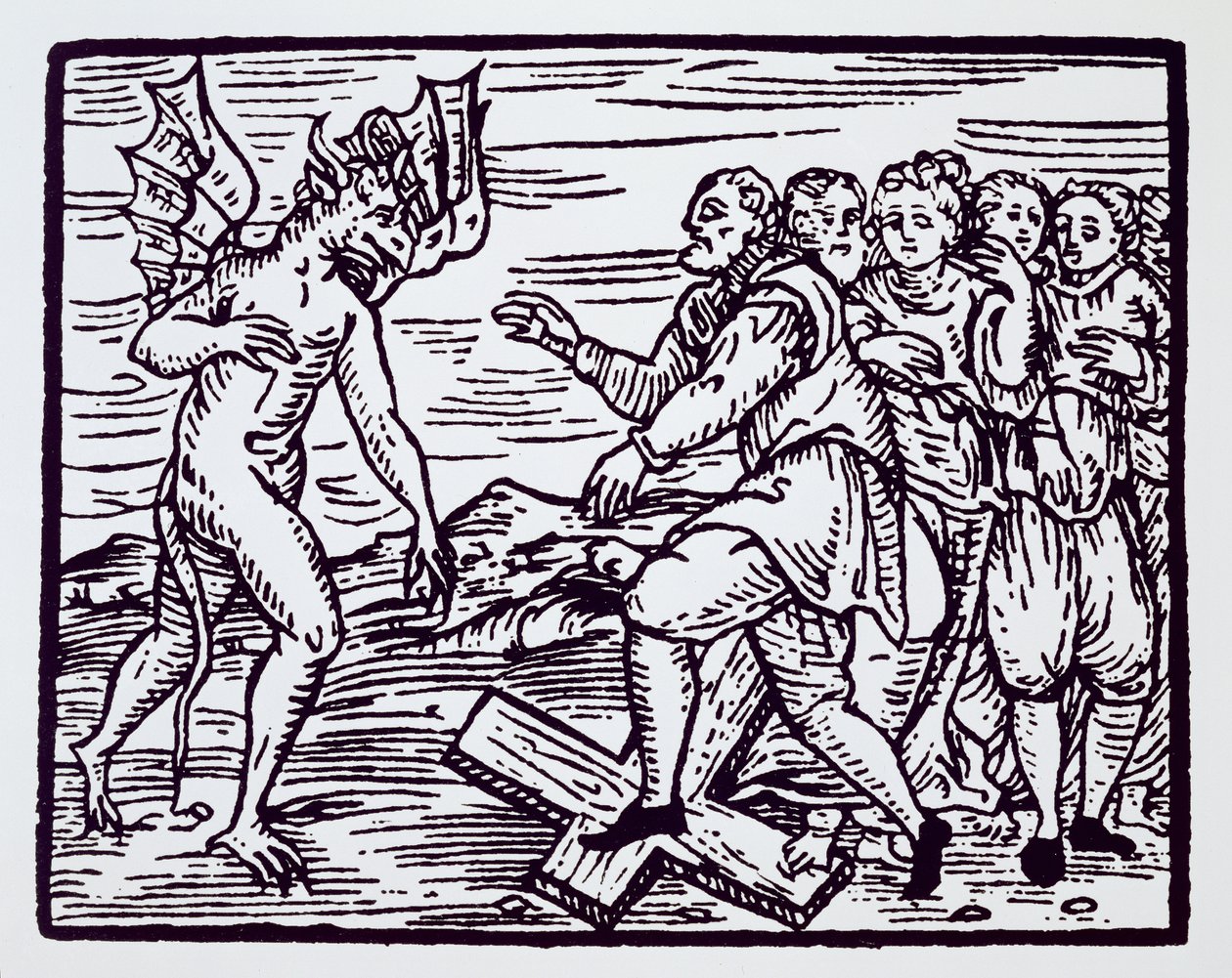 Männliche Hexe, die Christus verleugnet, Kopie einer Illustration aus Compendium Maleticarum von Fr M Guaccius, Mailand 1608, verwendet in Geschichte der Magie, veröffentlicht Ende des 19. Jahrhunderts von Italian School