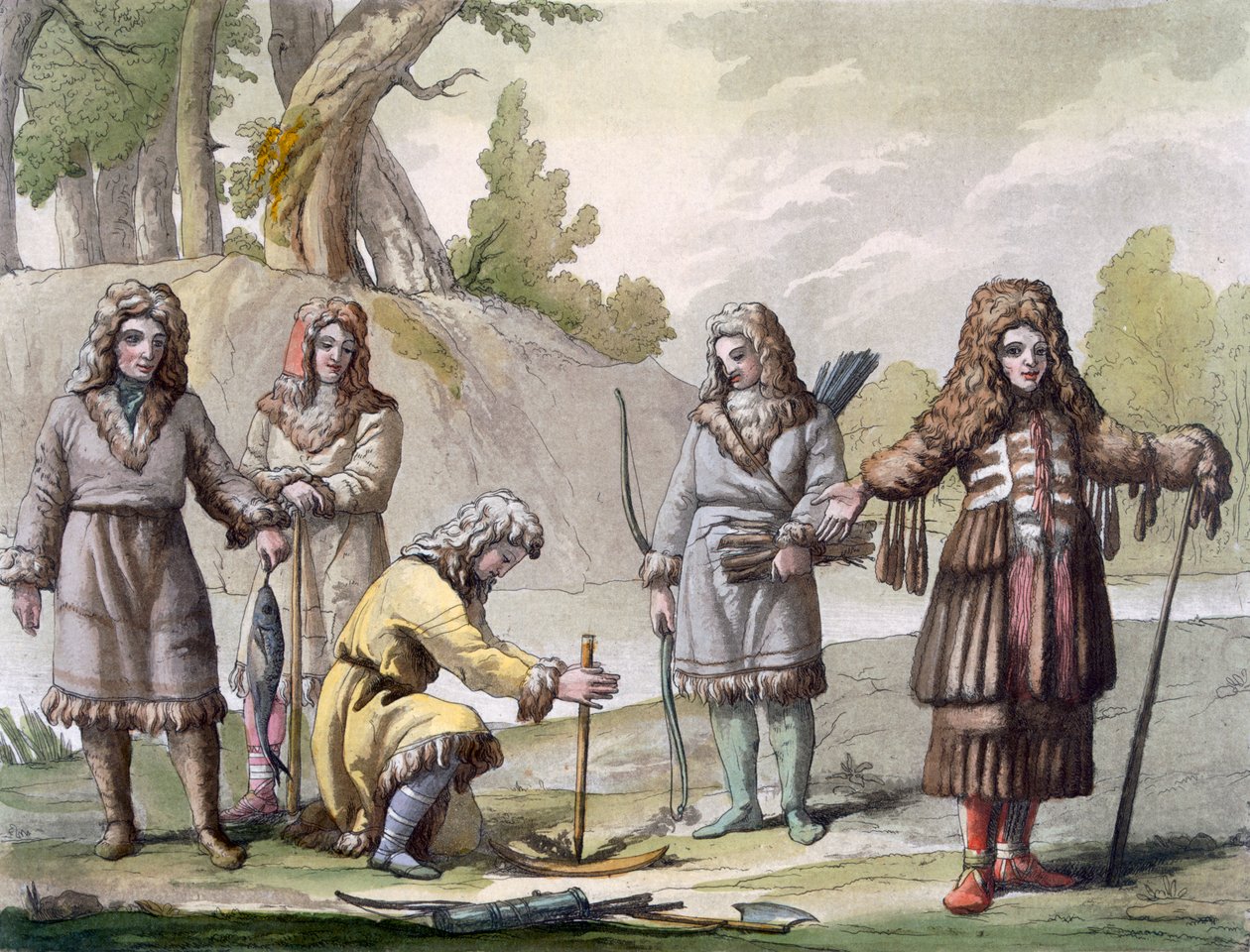 Männer von Kamtschatka, fernöstliches Russland, ca. 1820er-30er Jahre von Italian School