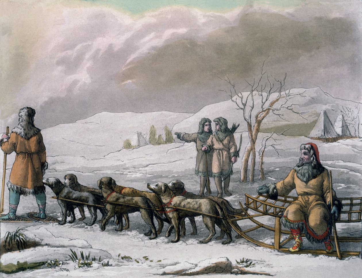 Männer von Kamtschatka mit einem Hundeschlitten, aus Costumi dei... von Giulio Ferrario, ca. 1820er-30er Jahre von Italian School