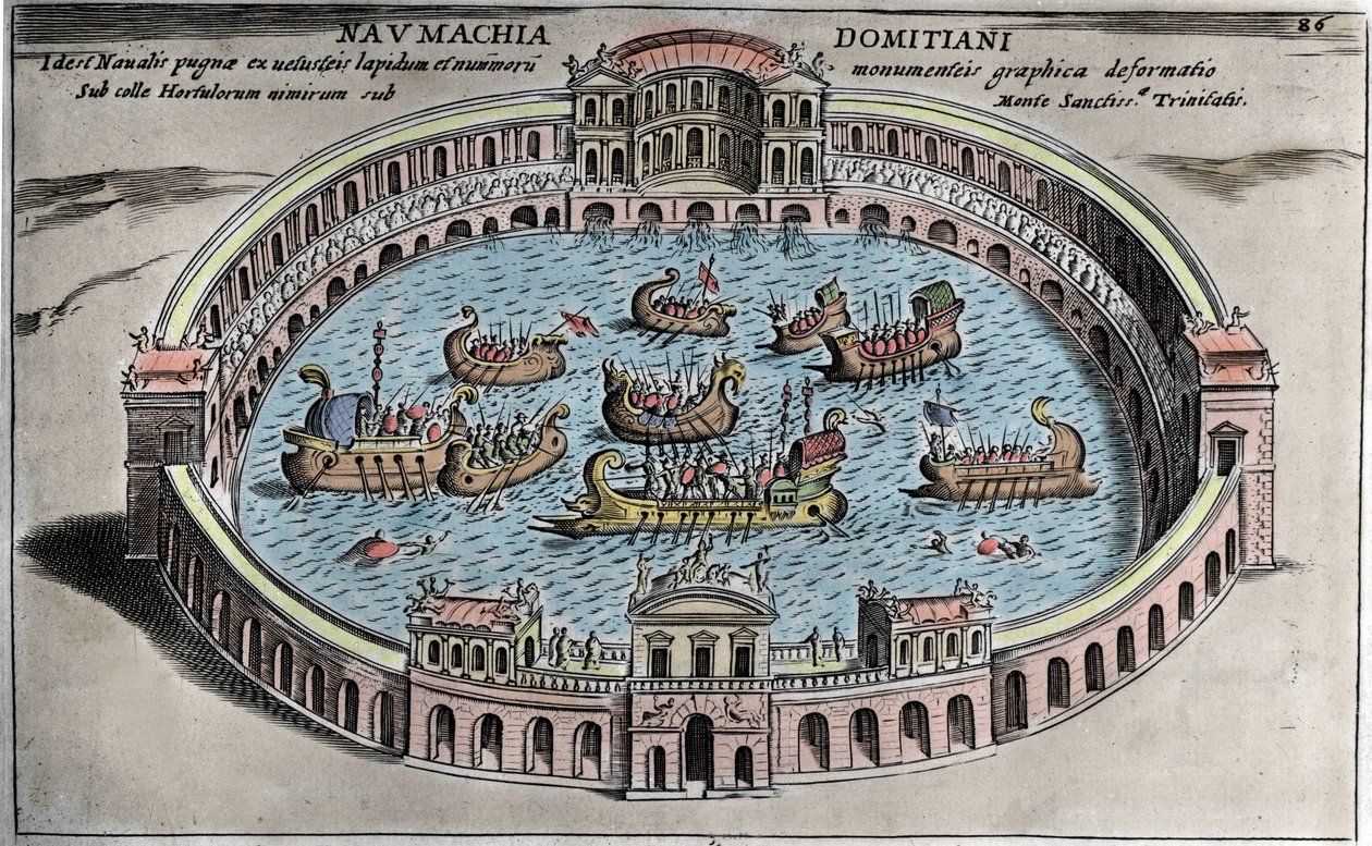 Naumachie, Seeschlacht in einem Amphitheater in Rom von Italian School