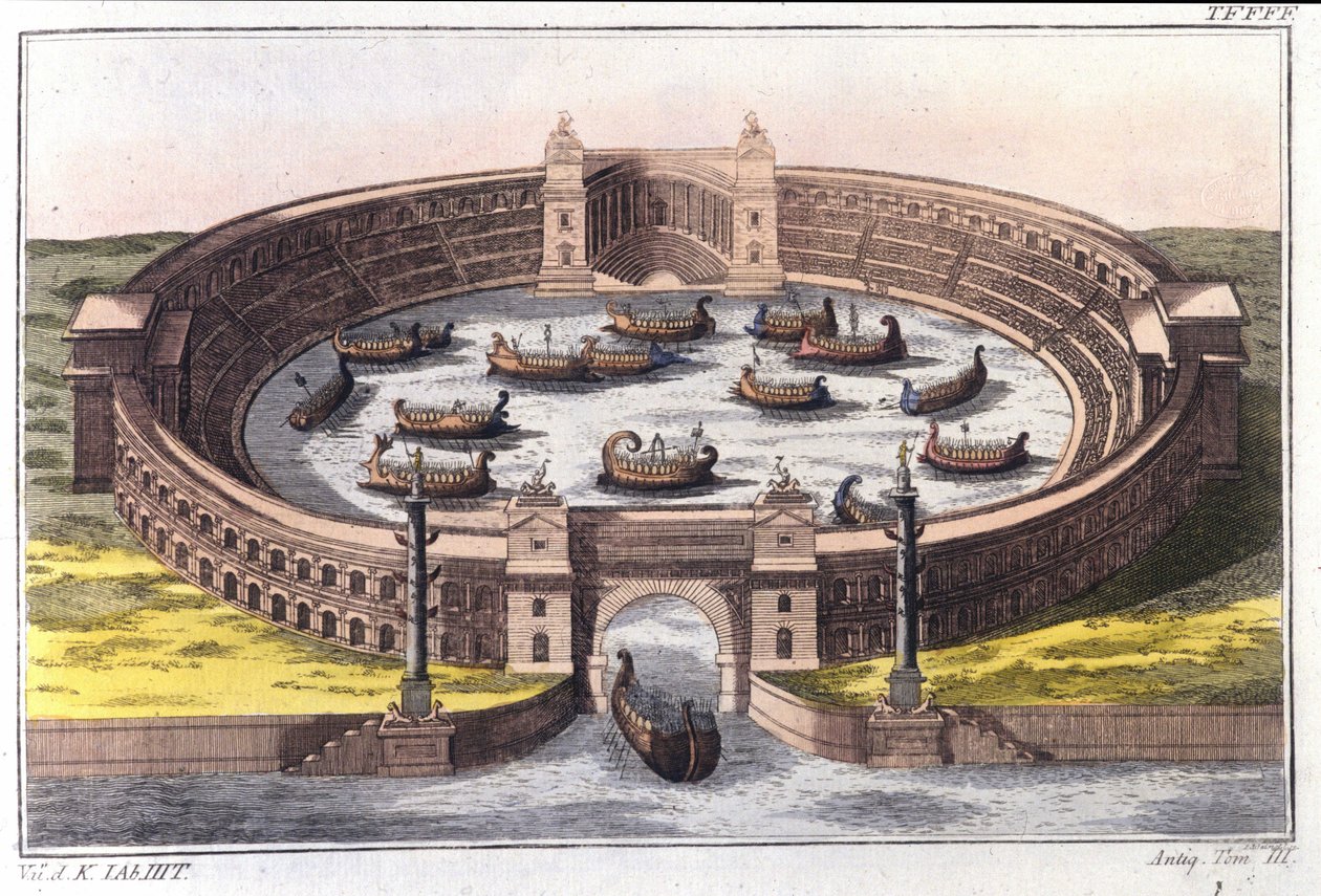 Naumachie, Seeschlacht in einem Amphitheater von Rom von Italian School