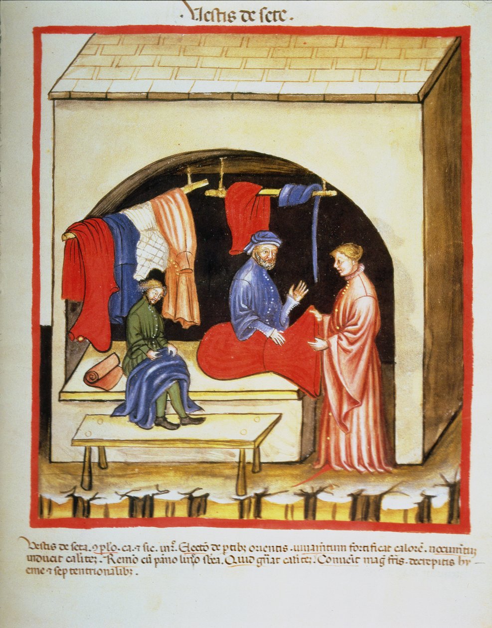 Nova 2644 fol.106r Die Schneiderei: Seidenkleidung, aus Tacuinum Sanitatis von Italian School