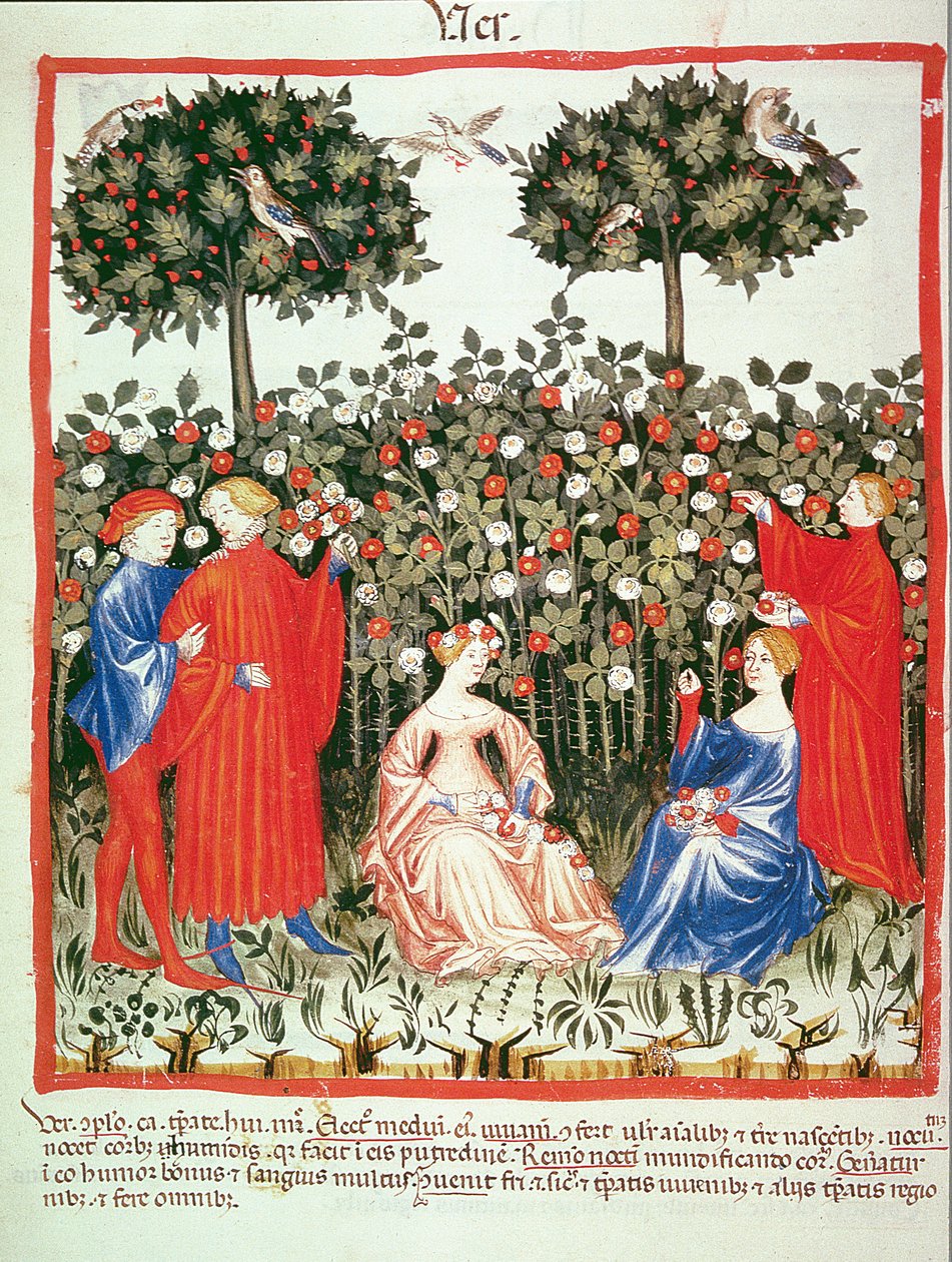 Nova 2644 fol.55v Frühling: Das Sammeln von Blumen, aus Tacuinum Sanitatis von Italian School