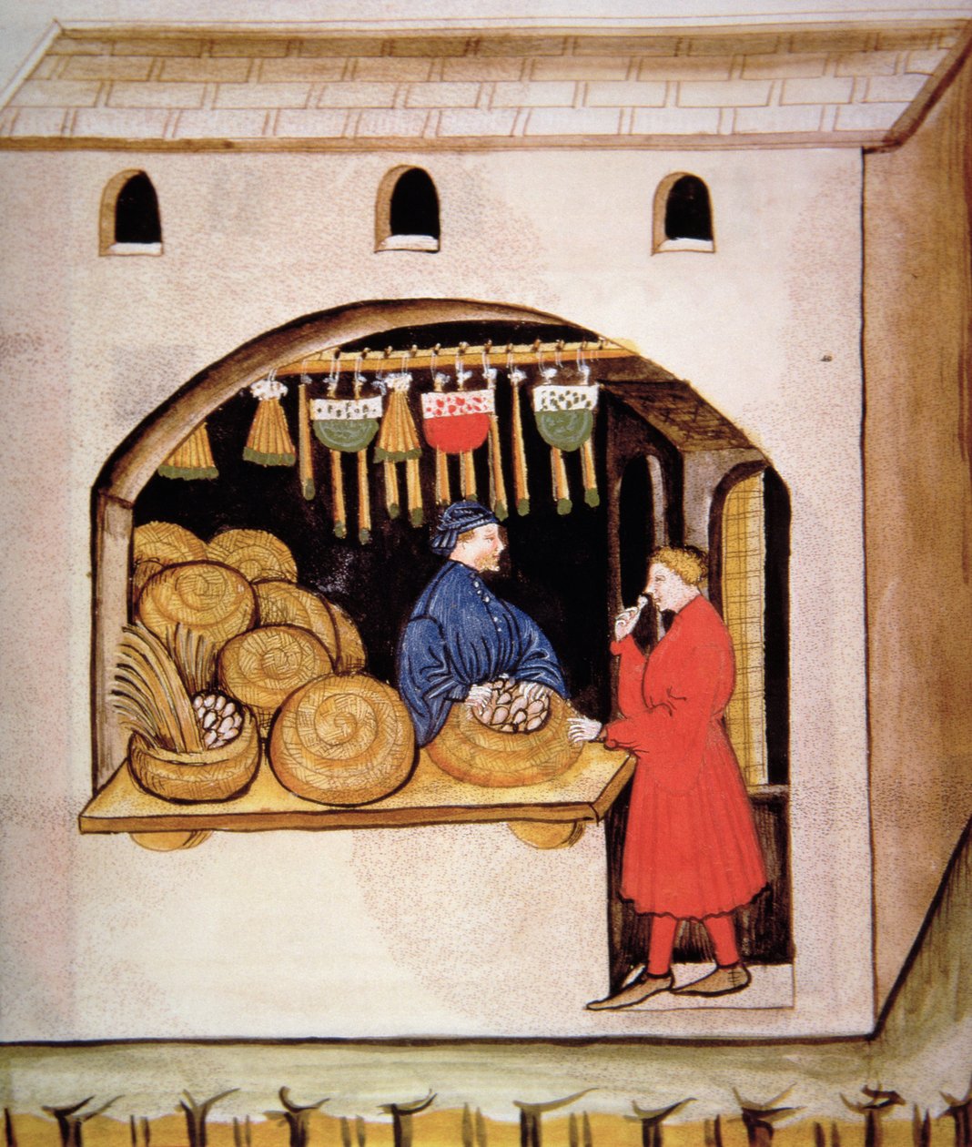 Nova 2644 fol.56v Der Verkauf von getrockneten Feigen, aus Tacuinum Sanitatis von Italian School