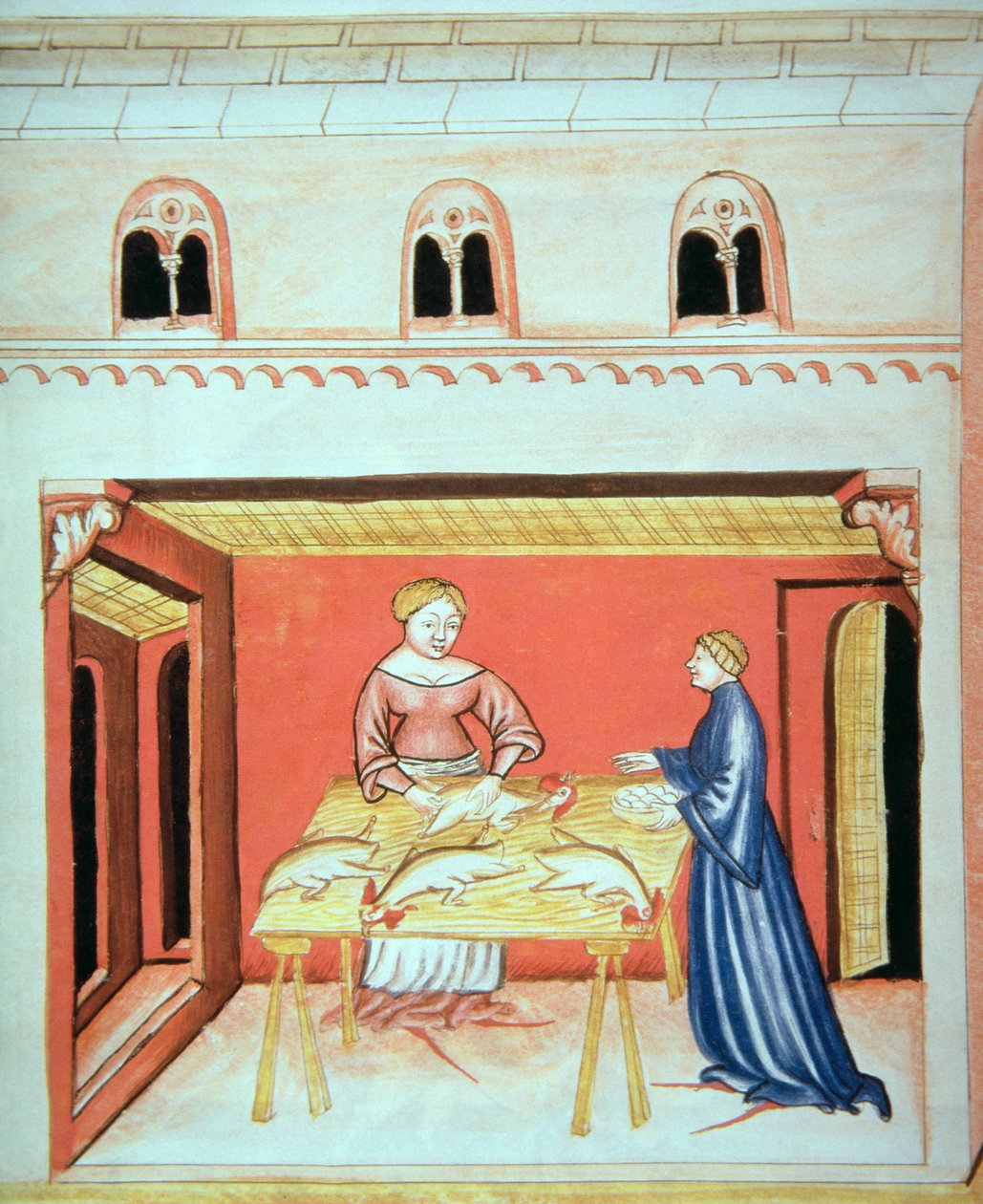Nova 2644 fol.79v Die Metzger: Entfernen der Hoden, aus Tacuinum Sanitatis von Italian School