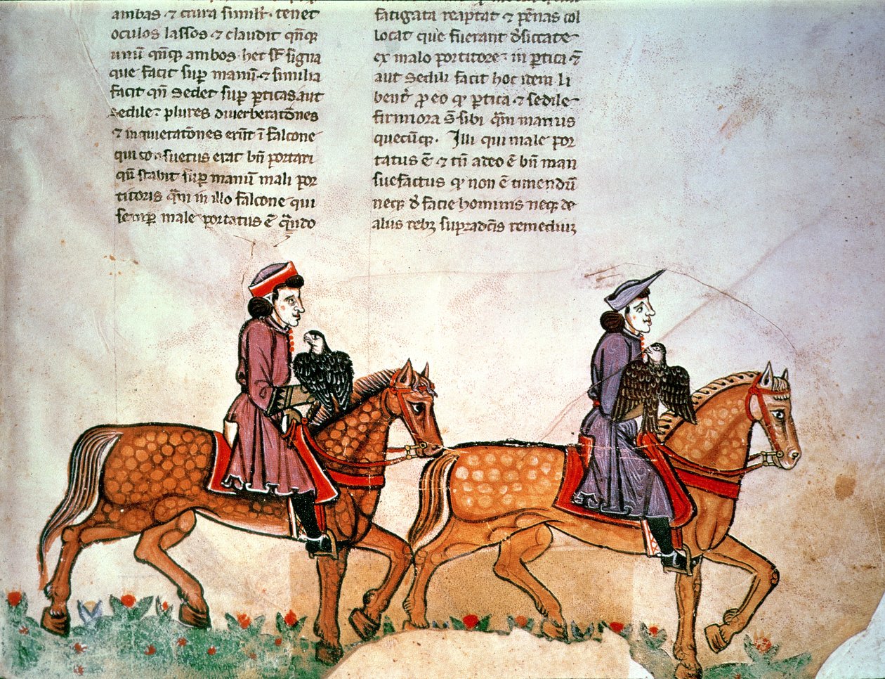 Zwei Reiter mit Falken, aus De Arte Venandi cum Avibus von Friedrich II. von Italian School