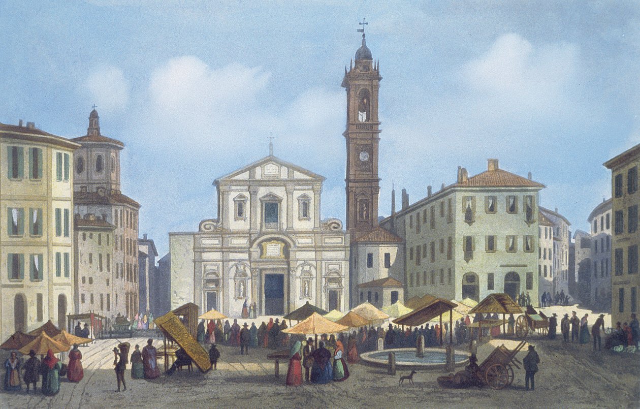 Piazza Santo Stefano aus Ansichten von Mailand und seiner Umgebung von Italian School