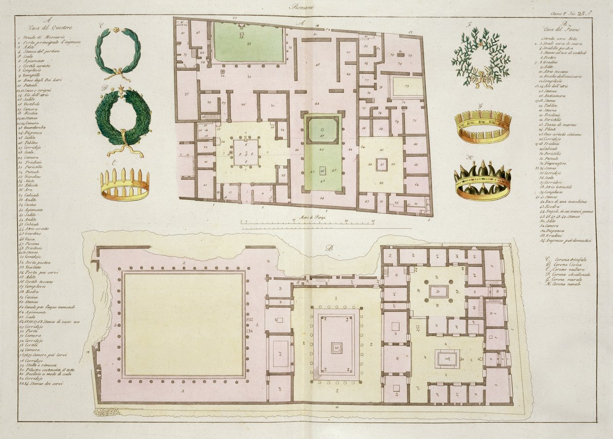 Pläne des Hauses des Quästors und des Hauses des Fauns, Pompeji, Tafel 25A, Klasse 5 aus Teil I der Geschichte der Nationen von Italian School
