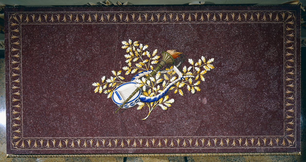 Porphyr-Tischplatte mit Halbedelstein-Mosaik, Italien von Italian School