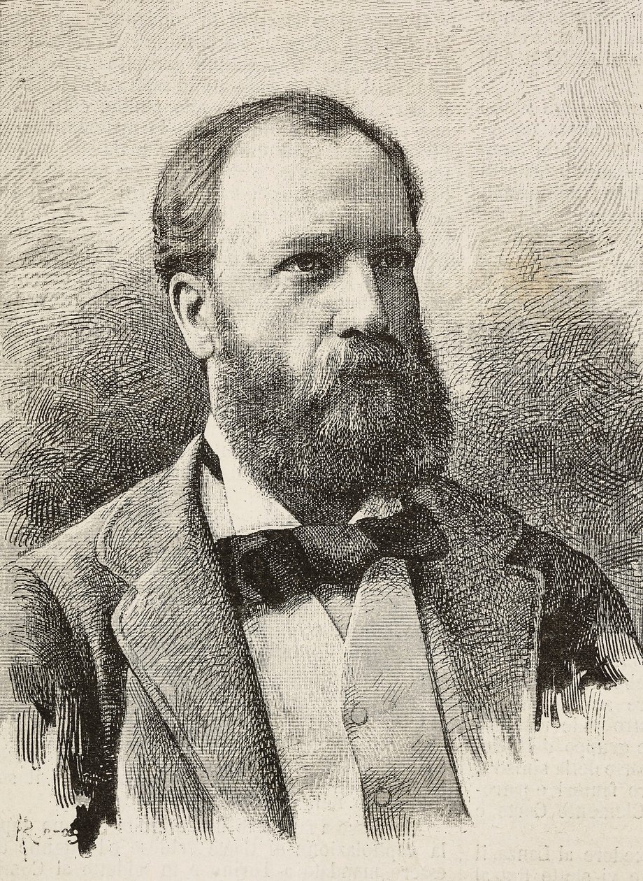 Porträt von Karl Hillebrand (1829-1884), deutscher Historiker, Gravur von Riera nach einem Foto von Schemboche, aus L