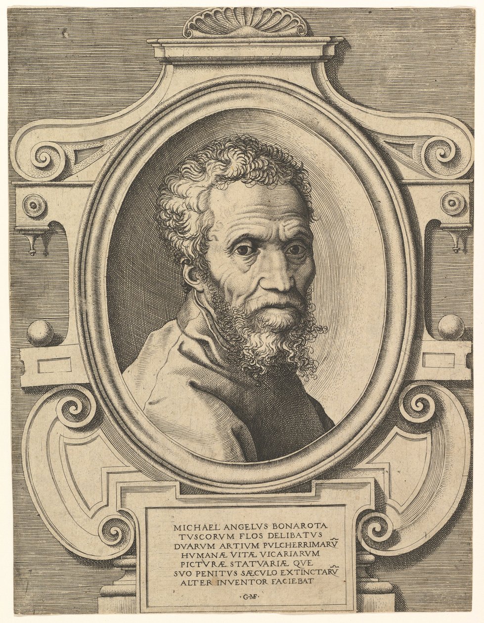 Porträt von Michelangelo, veröffentlicht um 1564 (Gravur) von Italian School