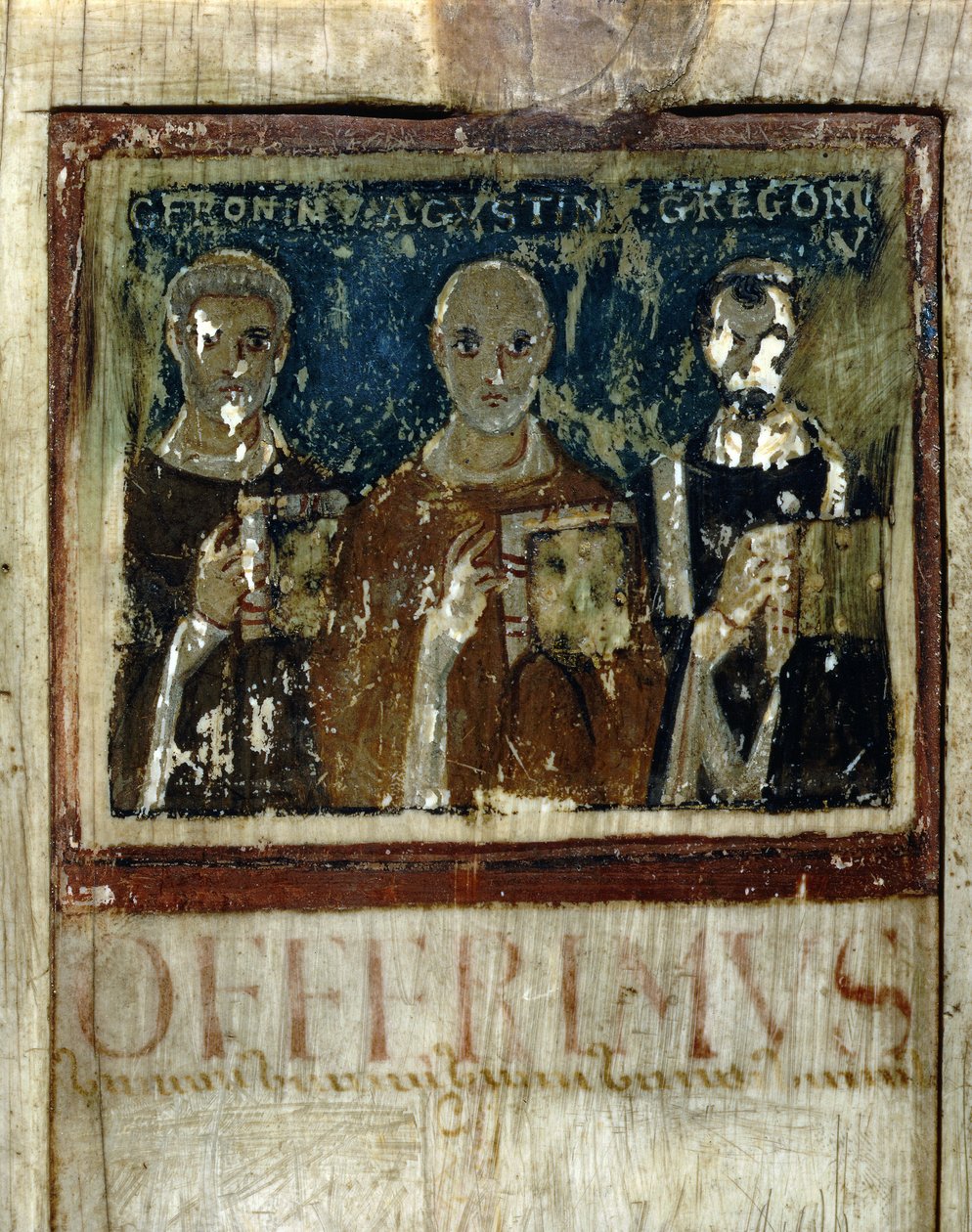 Heiliger Hieronymus, Heiliger Augustinus (354-430) und Heiliger Gregor der Große (540-604), Detail vom Diptychon des Boethius, ca. 487 von Italian School