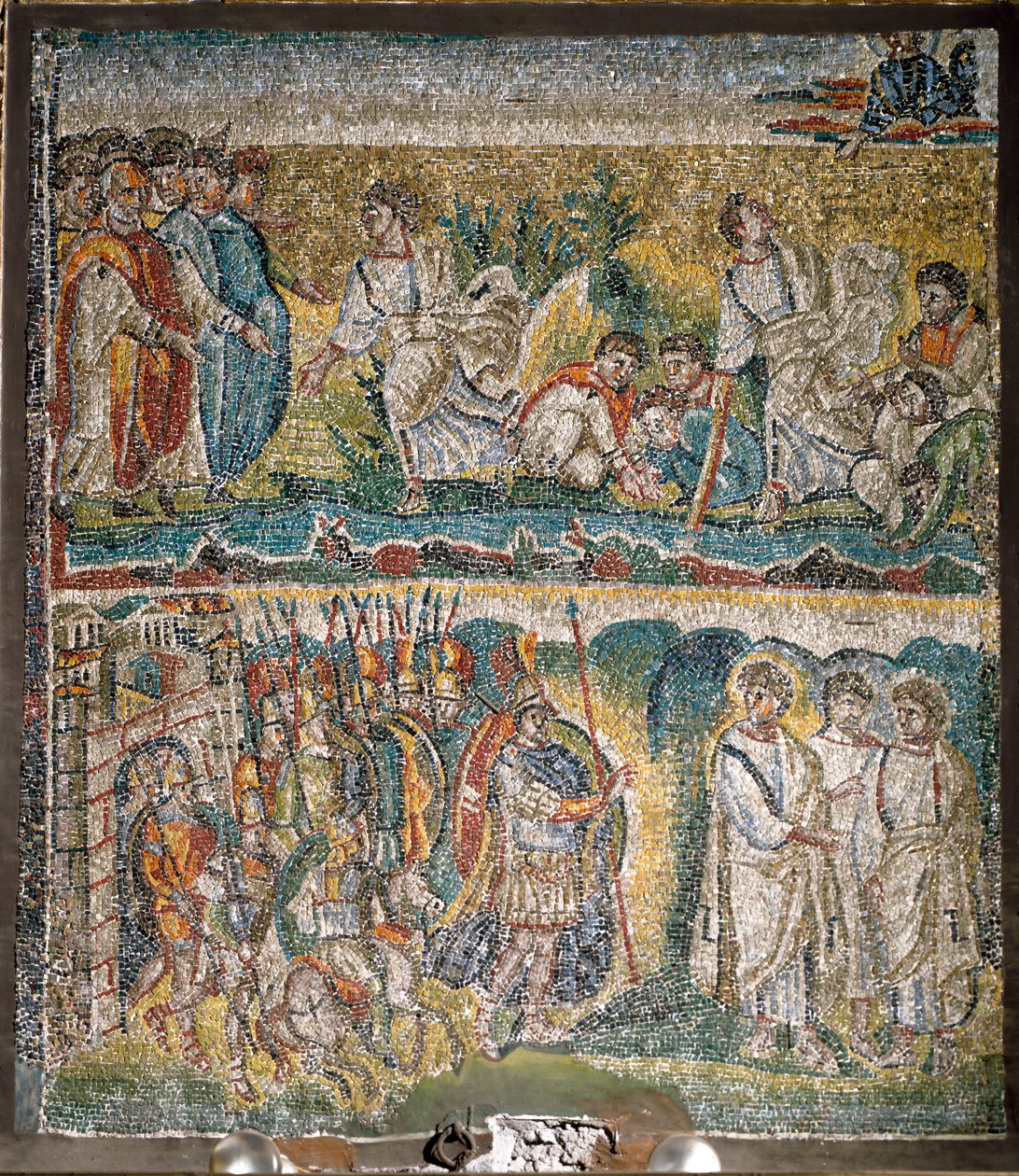 Szenen aus dem Buch Josua: Die Einnahme von Jericho, Die sieben Priester, die die Bundeslade tragen von Italian School